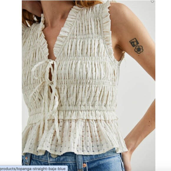 RAILS Martine Shirred Seersucker Ivory Sleeveless Top, Size L - Picture 2 of 12